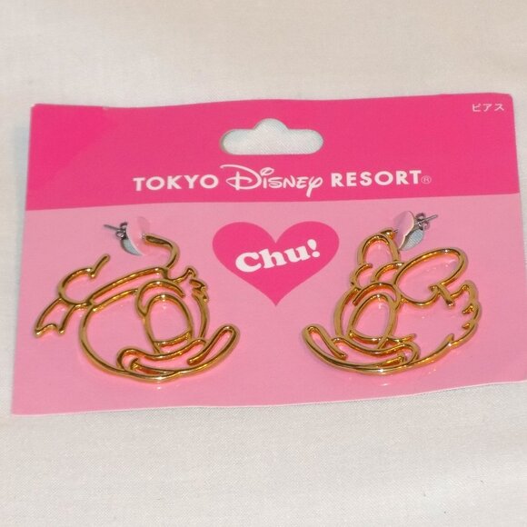 New Tokyo Disney Resort Donald & Daisy Duck Gold Wire Earrings Chu! - Picture 1 of 3